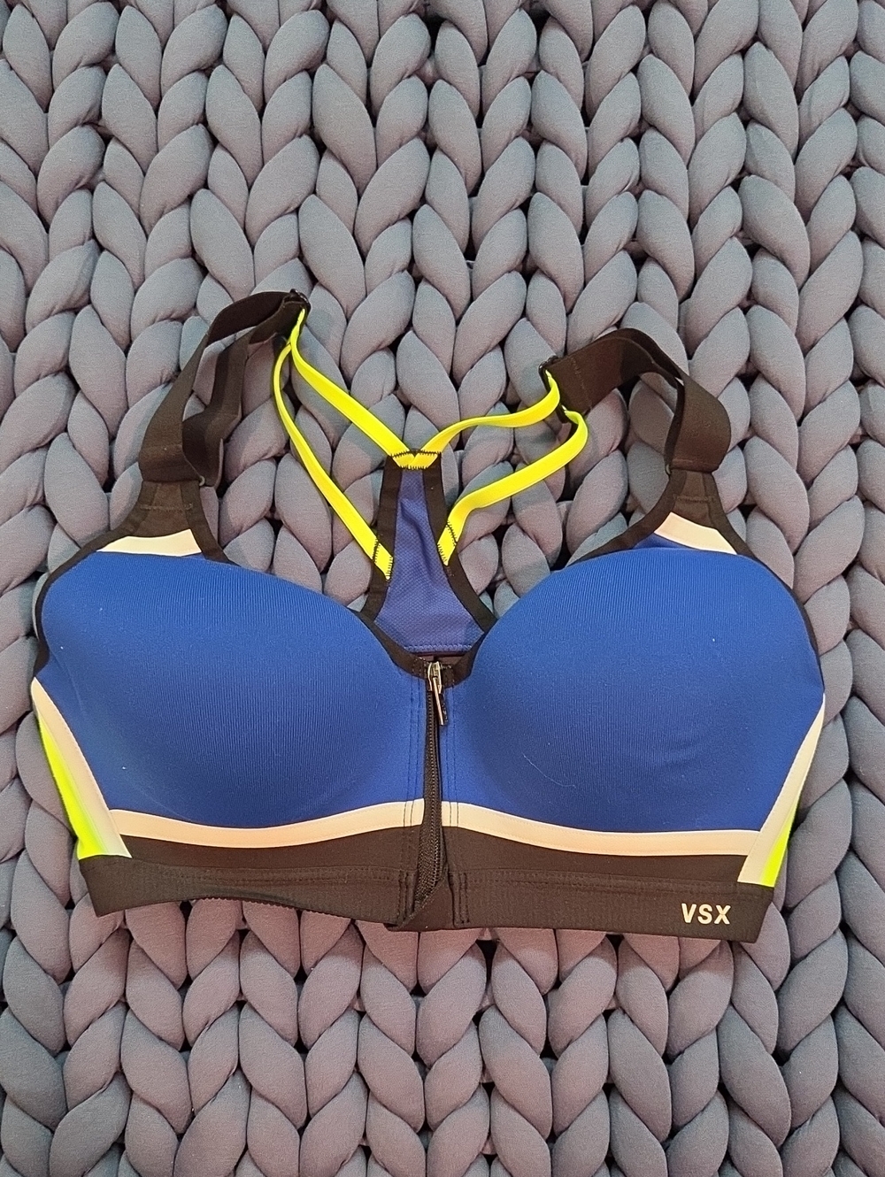Victoria's Secret Knockout.VSX Blue Sports Bra with Neon Yellow Trim